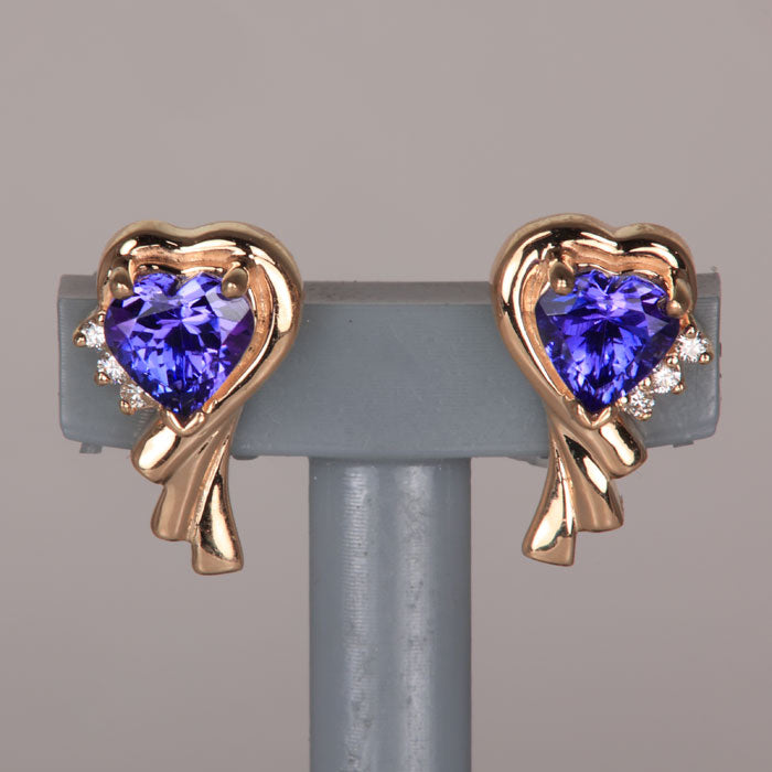 14K Yellow Gold Heart Shape Brilliant Stud Earrings 1.69 Carats