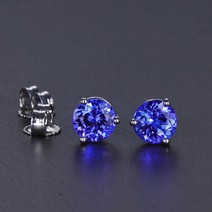 14k White Gold Round Tanzanite Stud Earrings 1.66 Carats