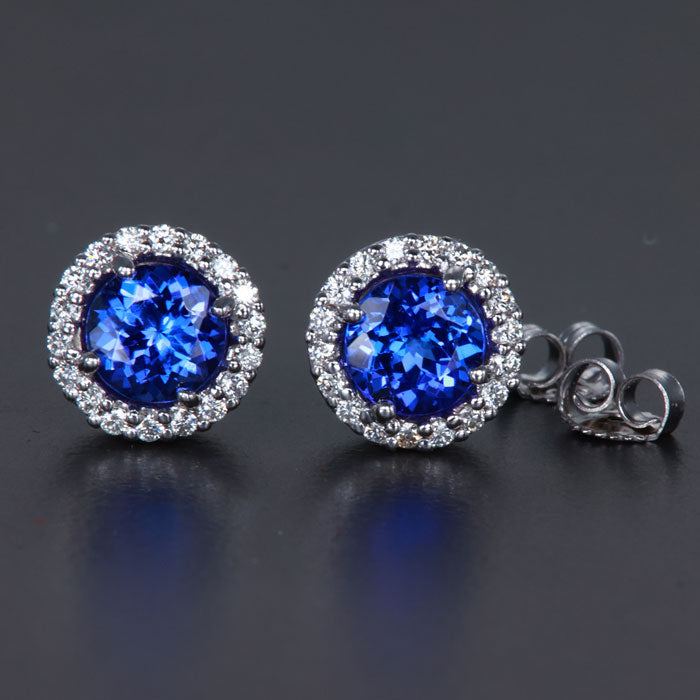 14k White Gold Tanzanite and Diamond Halo Earrings 1.96 Carats