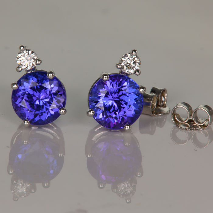 3.47ctw Tanzanite and Diamond Earrings in 14k White Gold