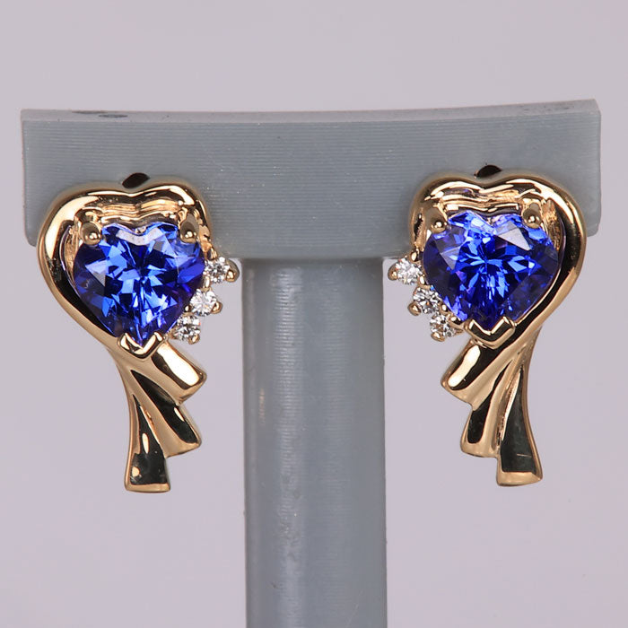 14K Yellow Gold Heart Shape Tanzanite Pendant and Earrings Trio