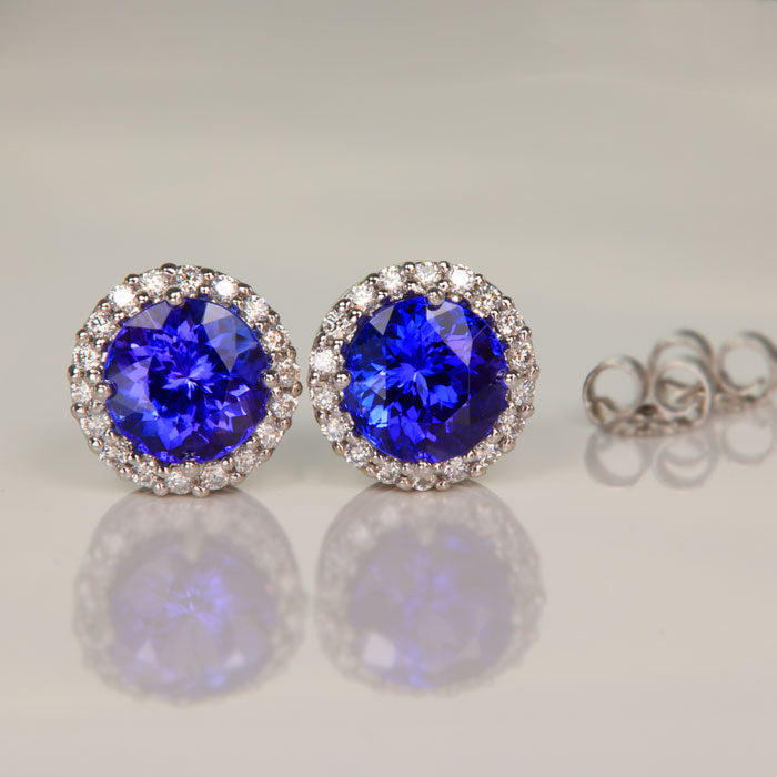 2.75cttw Tanzanite Earrings with Diamond Halo in 14k White Gold