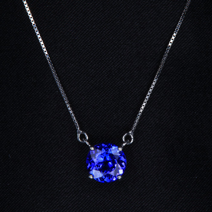 14k White Gold Round Tanzanite Box Link Necklace 1.50 Carats