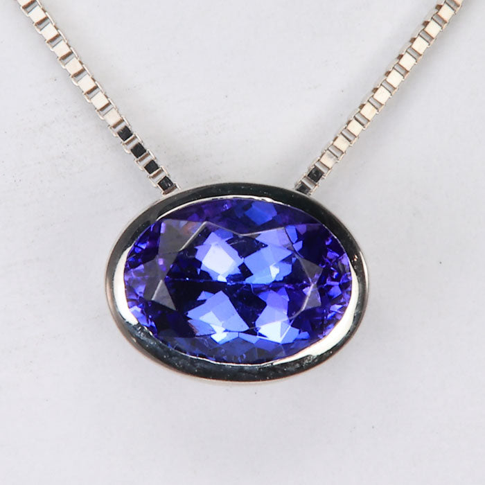 14K White Gold Oval Bezel Set Tanzanite Pendant 1.53 Carats