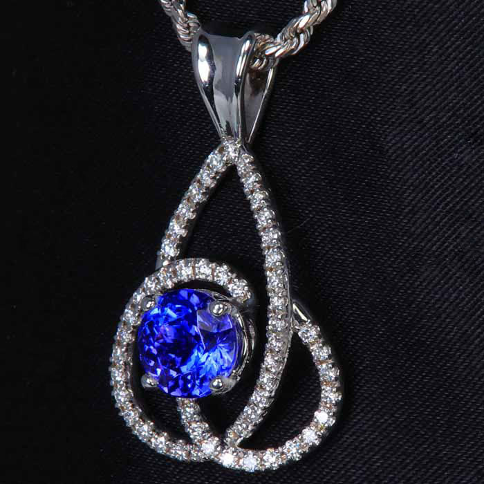 14K White Gold Tanzanite and Diamond Swirl Pendant 2.20 Carats