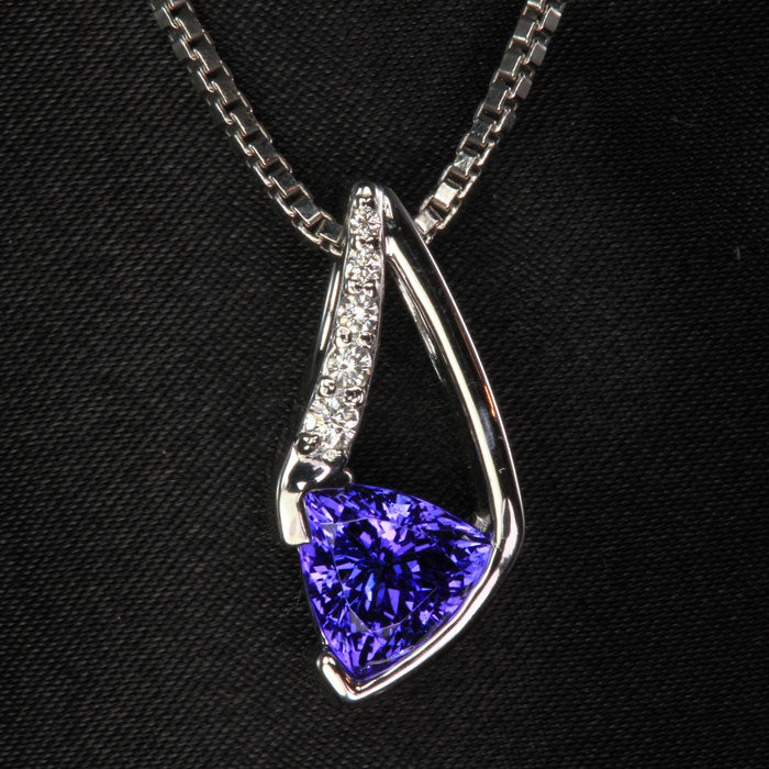 14K White Gold Trilliant Tanzanite and Diamond Pendant 2.31 Carats Designed by Christopher Michael