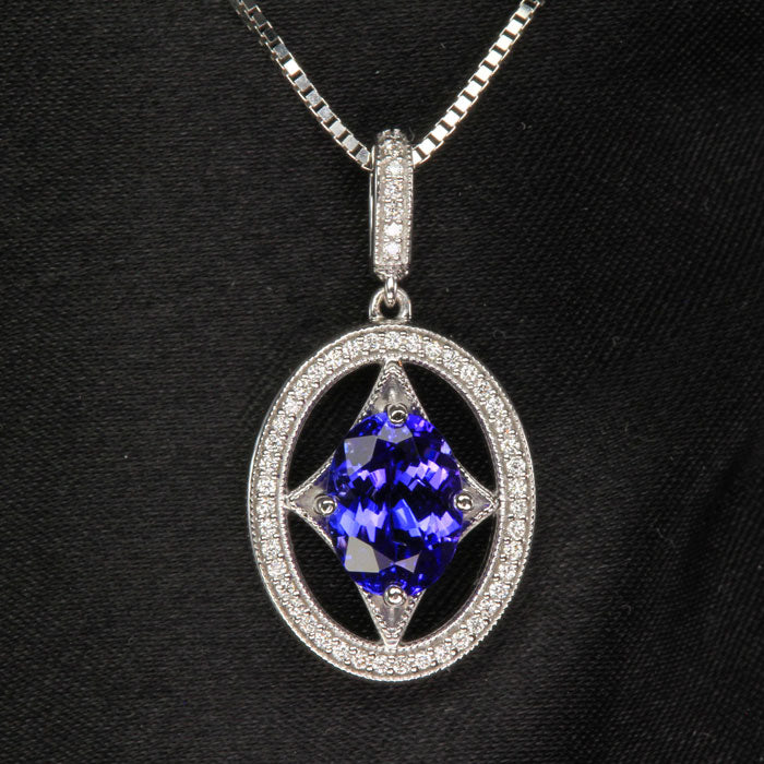 14K White Gold Tanzanite and Diamond Pendant 1.62 Carats