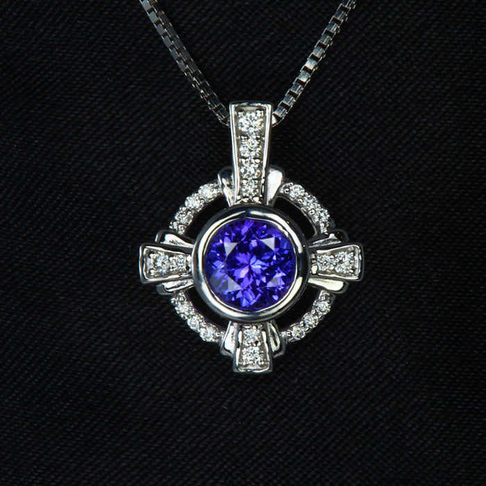 EXCLUSIVE SALE 25% OFF W/CODE 25OFF – 14K White Gold Tanzanite and Diamond Pendant 1.09 Carats