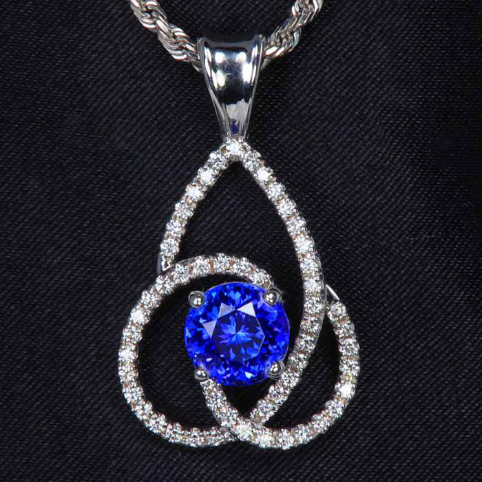 14K White Gold Tanzanite and Diamond Swirl Pendant 2.20 Carats