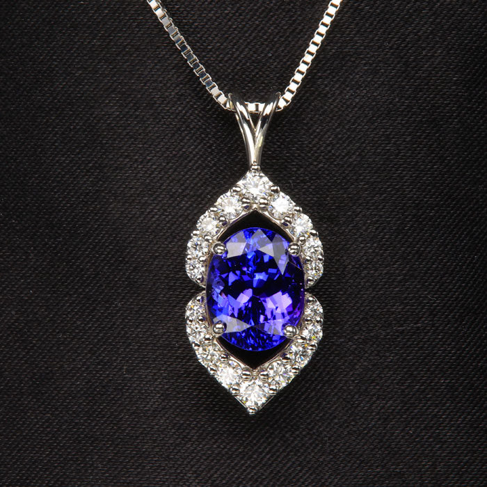 14K White Gold Tanzanite and Diamond Pendant 3.86 Carats*