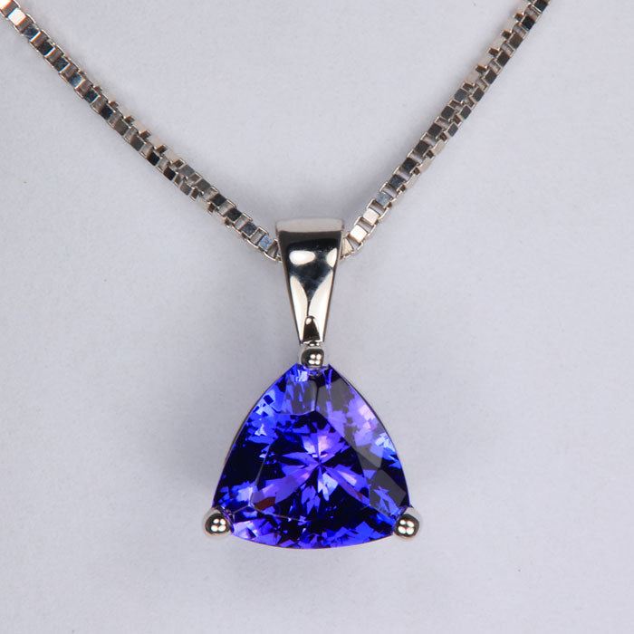 14K White Gold Trilliant Tanzanite Pendant 1.70cts