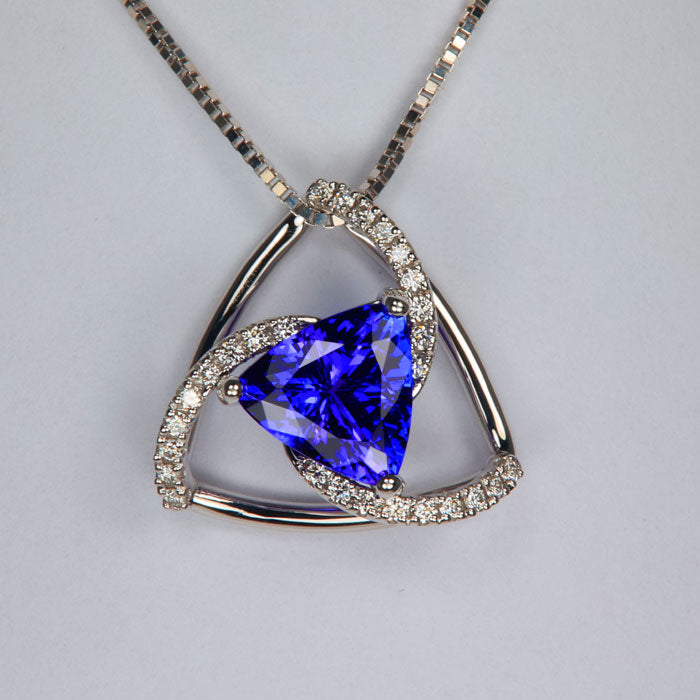 14K White Gold Trilliant Tanzanite and Diamond Pendant 2.76cts