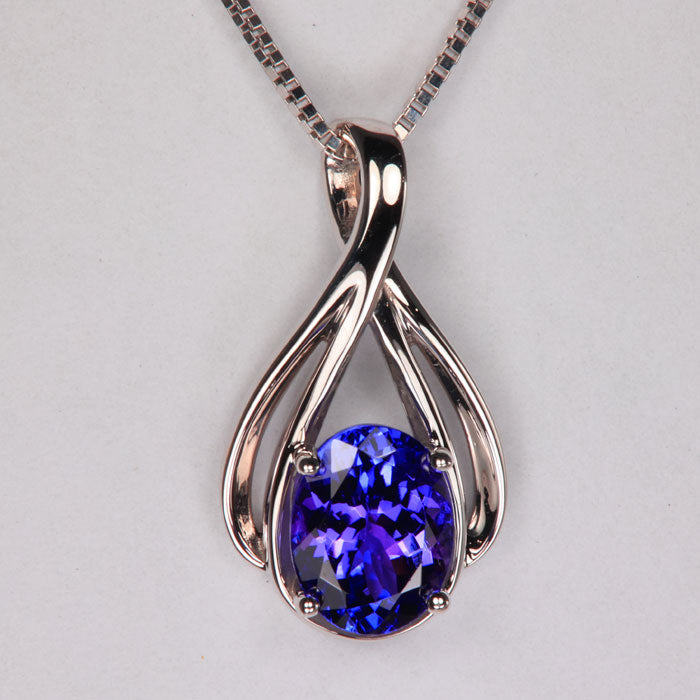 Oval 1.99ct Tanzanite Pendant in 14k White Gold