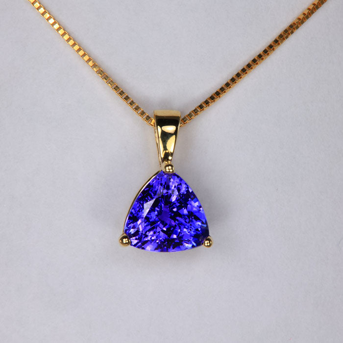 14K Yellow Gold Trilliant Tanzanite Pendant 3.07 Carats