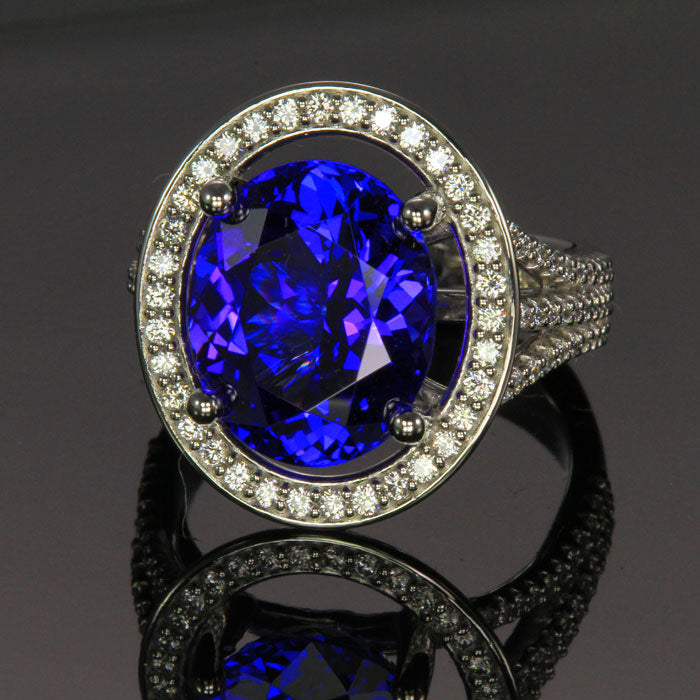 Platinum Large Oval Tanzanite and Diamond Ring 8.22 Carats