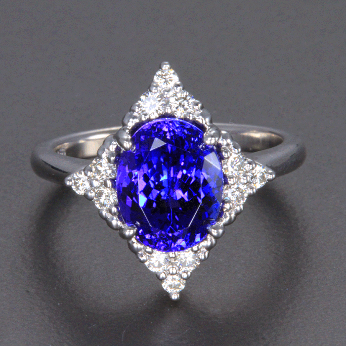 14K White Gold Oval Tanzanite and Diamond Ring 3.68 Carats