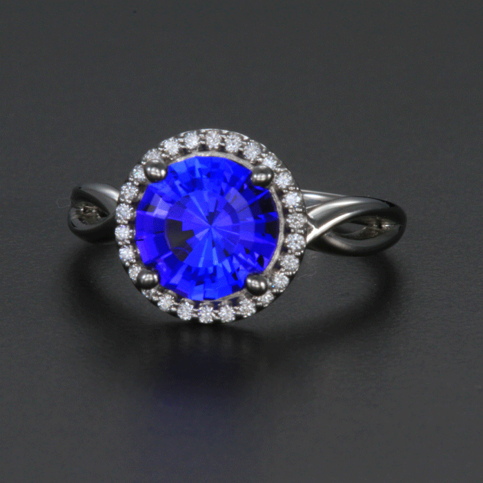 Platinum Tanzanite and Diamond Halo Ring 2.18 Carats