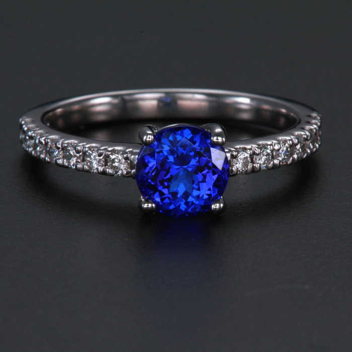 14k White Gold Round Tanzanite and Diamond Ring 1.30 Carats