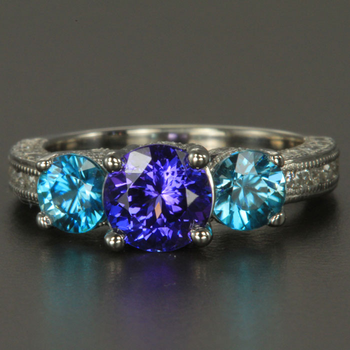 Platinum Tanzanite and Blue Zircon Ring 1.32 Carats