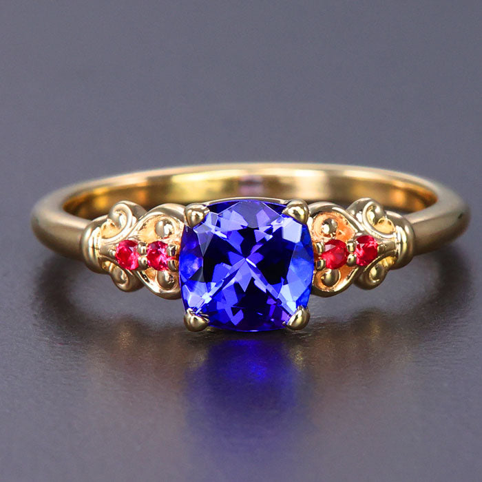 14k Yellow Gold Tanzanite and Ruby Ring 1.10 Carats*