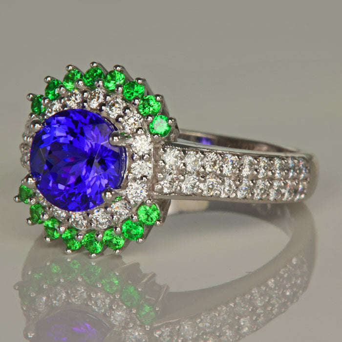 ON HOLD JK Tanzanite, Diamond and Tsavorite Ring 1.75 Carat Exceptional Tanzanite