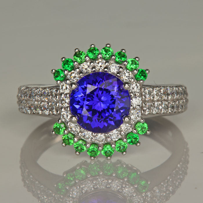 ON HOLD JK Tanzanite, Diamond and Tsavorite Ring 1.75 Carat Exceptional Tanzanite