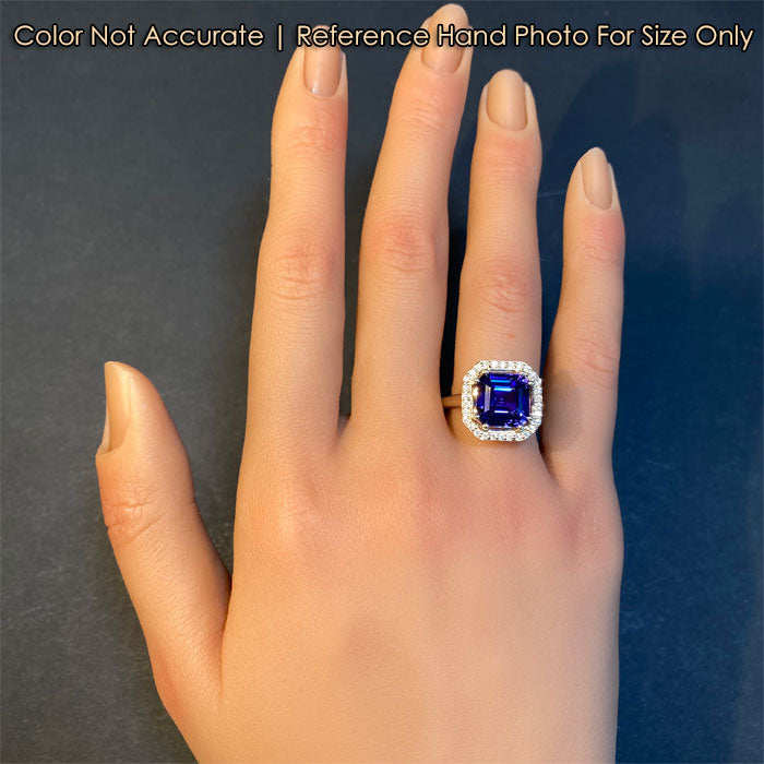 14K Yellow Gold 5.54 Carat Square Step Tanzanite and Diamond Ring