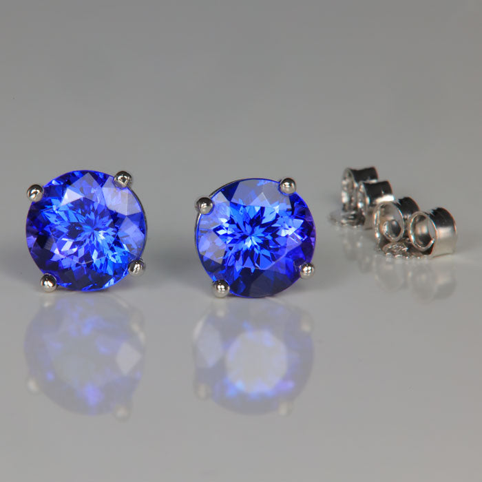 14K White Gold 2.63 Carat Round Brilliant Tanzanite Stud Earrings