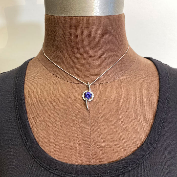 14K White Gold 2.94 Carat Tanzanite and Diamond Pendant