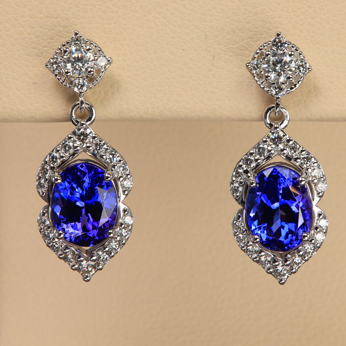 14K White Gold Tanzanite and Diamond Earrings 3.58 Carats*