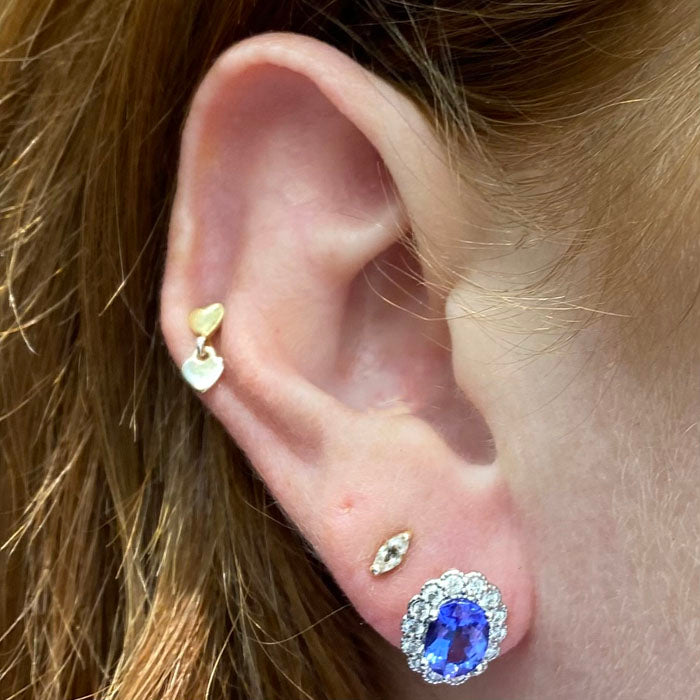 14K White Gold Oval Tanzanite Diamond Halo Earrings 1.77 Carats