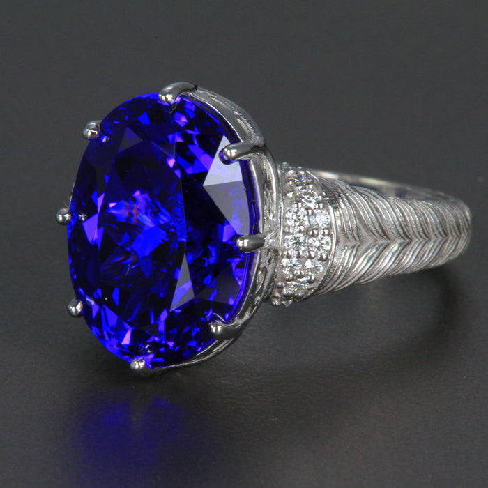 EXCLUSIVE SALE 25% OFF W/CODE 25OFF – 14k White Gold Large Oval Tanzanite Ring 11.55 Carats with side diamonds