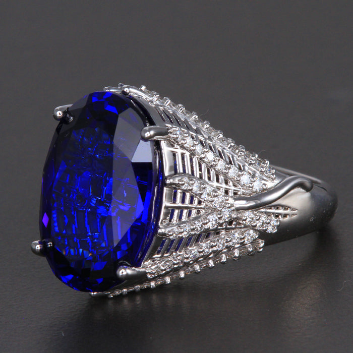 EXCLUSIVE SALE 25% OFF W/CODE 25OFF – 14K White Gold Large Oval Tanzanite and Diamond Ring 15.42 Carats