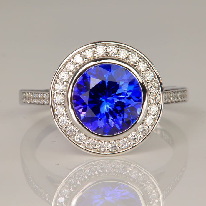 14K White Gold Tanzanite and Diamond Halo Ring 2.88 Carats*