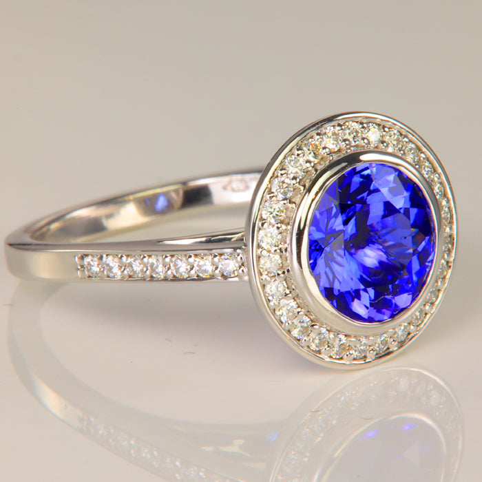 14K White Gold Tanzanite and Diamond Halo Ring 2.88 Carats*