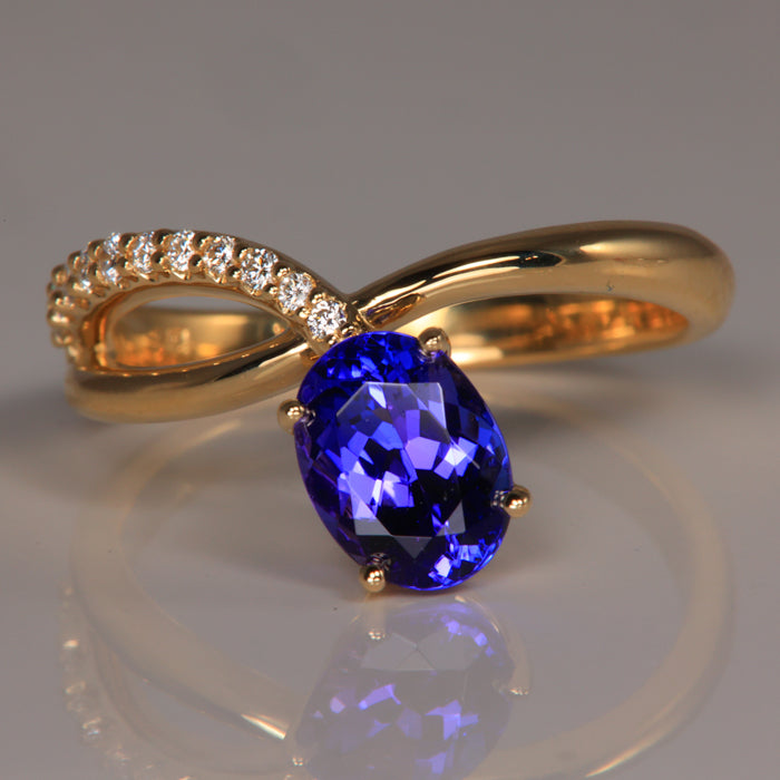 1.44ct Oval Tanzanite Ring with Fine Diamonds in 14k Yellow Gold