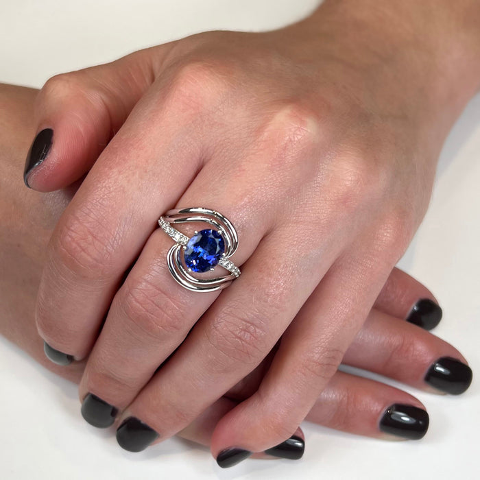 EXCLUSIVE SALE 25% OFF W/CODE 25OFF – 14K White Gold Oval Tanzanite and Diamond Ring by Christopher Michael 3.26 Carats