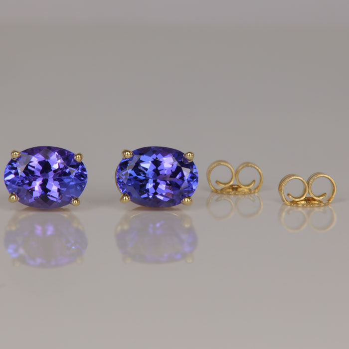 14K Yellow Gold Oval Tanzanite Stud Earrings 2.74 Carats