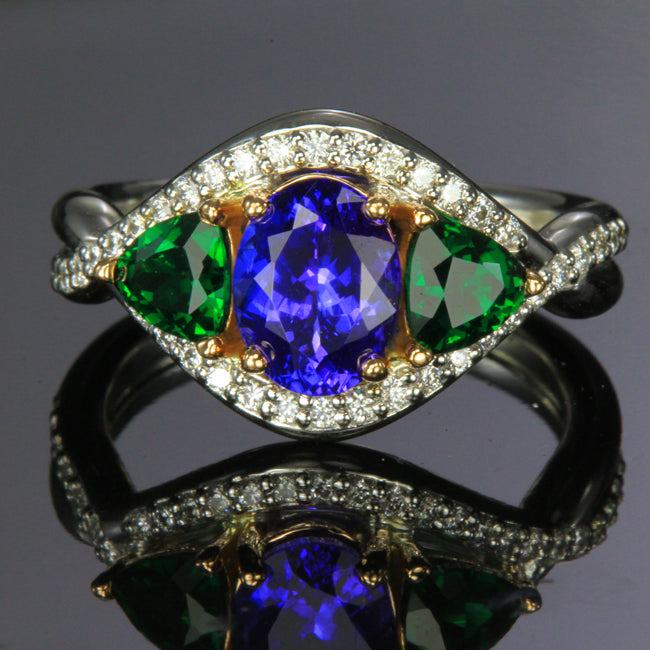 14K White & Rose Gold Tanzanite & Tsvorite Ring 1.65 Carats