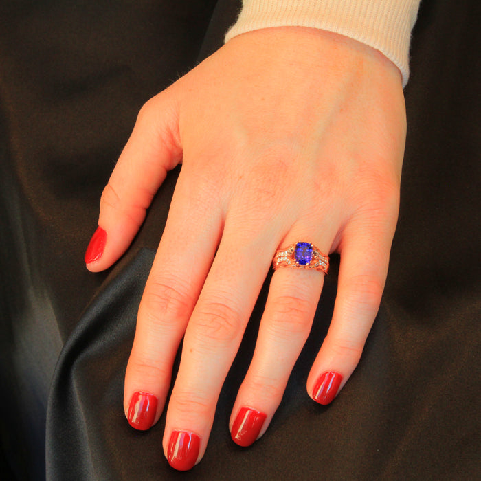 14 Kt Rose Gold Tanzanite Ring with Diamonds by Christopher Michael 2.13 Carats