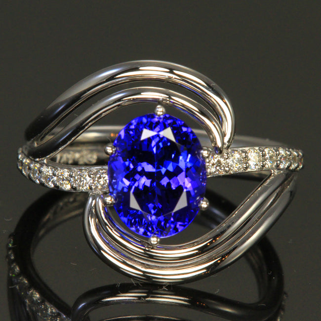 EXCLUSIVE SALE 25% OFF W/CODE 25OFF – 14K White Gold Oval Tanzanite and Diamond Ring by Christopher Michael 3.26 Carats