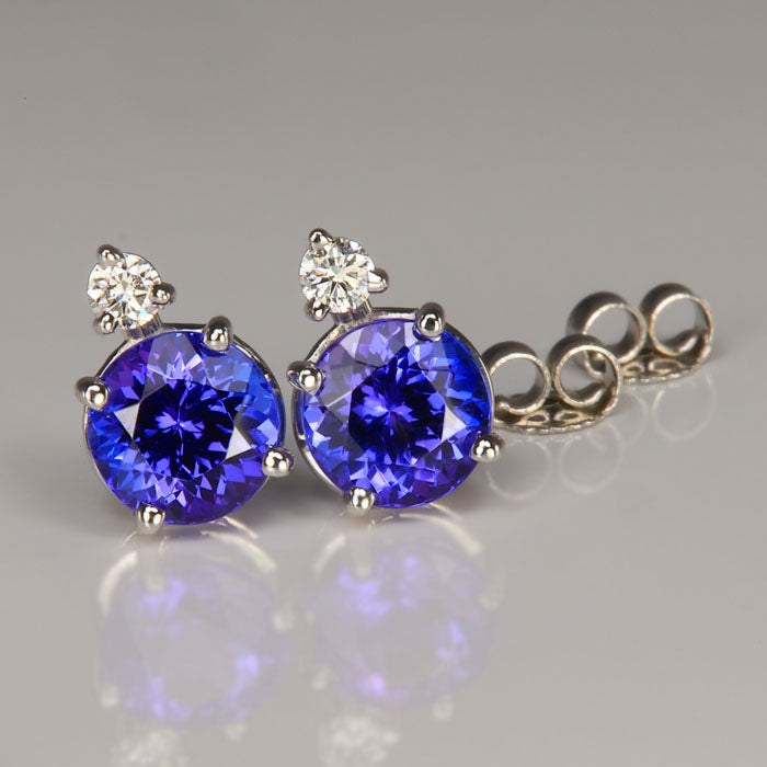 14K White Gold Tanzanite and Diamond Stud Earrings 3.47 Carats