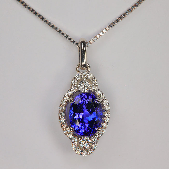 14K White Gold Oval Tanzanite And Diamond Pendant 2.64 Carats
