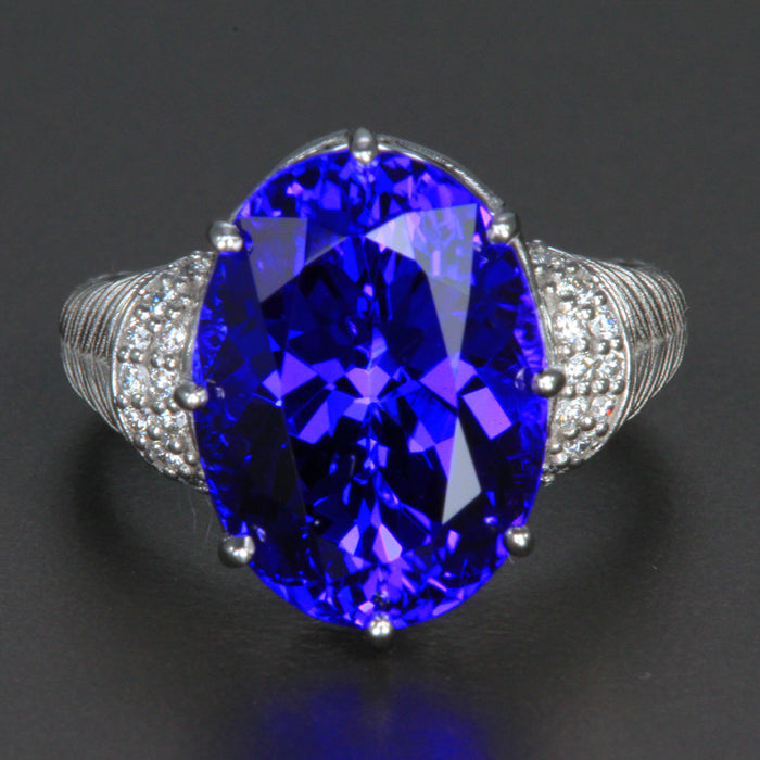 EXCLUSIVE SALE 25% OFF W/CODE 25OFF – 14k White Gold Large Oval Tanzanite Ring 11.55 Carats with side diamonds