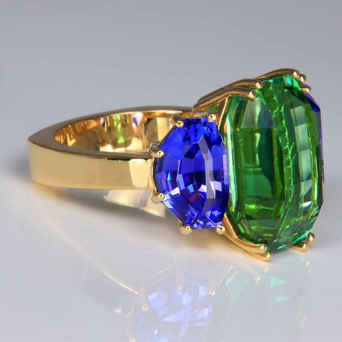 18K Yellow Gold Tourmaline and Tanzanite Ring 12.12cts