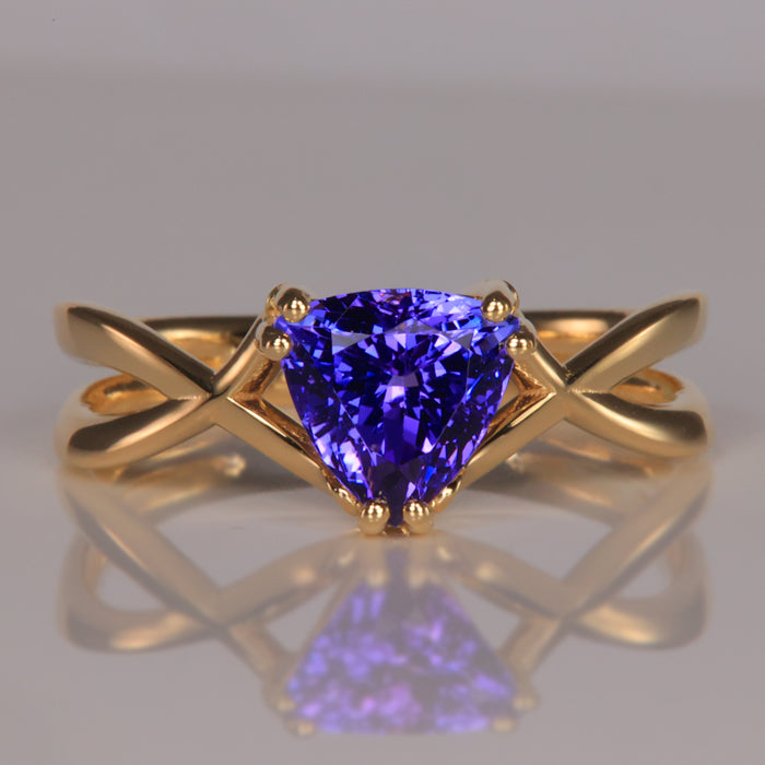 14K Yellow Gold Trilliant Cut Tanzanite Ring 1.94 Carats By Christopher Michael