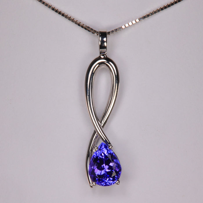 14K White Gold Pear Shape Tanzanite Pendant 1.59 Carats