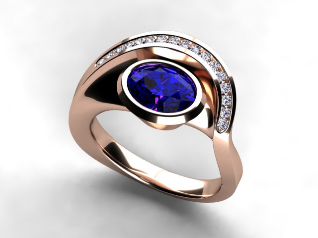 Oval Bluish Violet Vivid Color Tanzanite and Diamond Ring