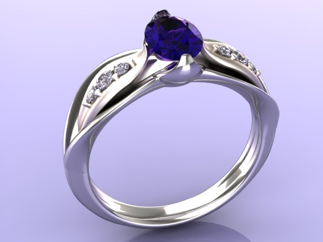 White Gold Tanzanite Ring With Intense Oval Tanzanite and Ideal Cut Diamonds