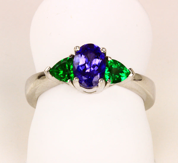 3 Stone Tanzanite & Tsavorite Ring